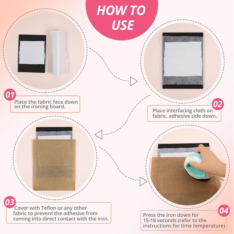 HTVRONT واجهة قابلة للالتصاق خفيفة الوزن للخياطة - 12.6 بوصة * 22 ياردة قماش واجهة غير منسوجة للخياطة، واجهة قابلة للالتصاق للحرف اليدوية، الخياطة، الحرف اليدوية DIY، - Image 4